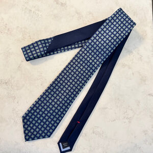 Men's Tommy Hilfiger Silk Necktie Blue Green Geometric Patterned Standard